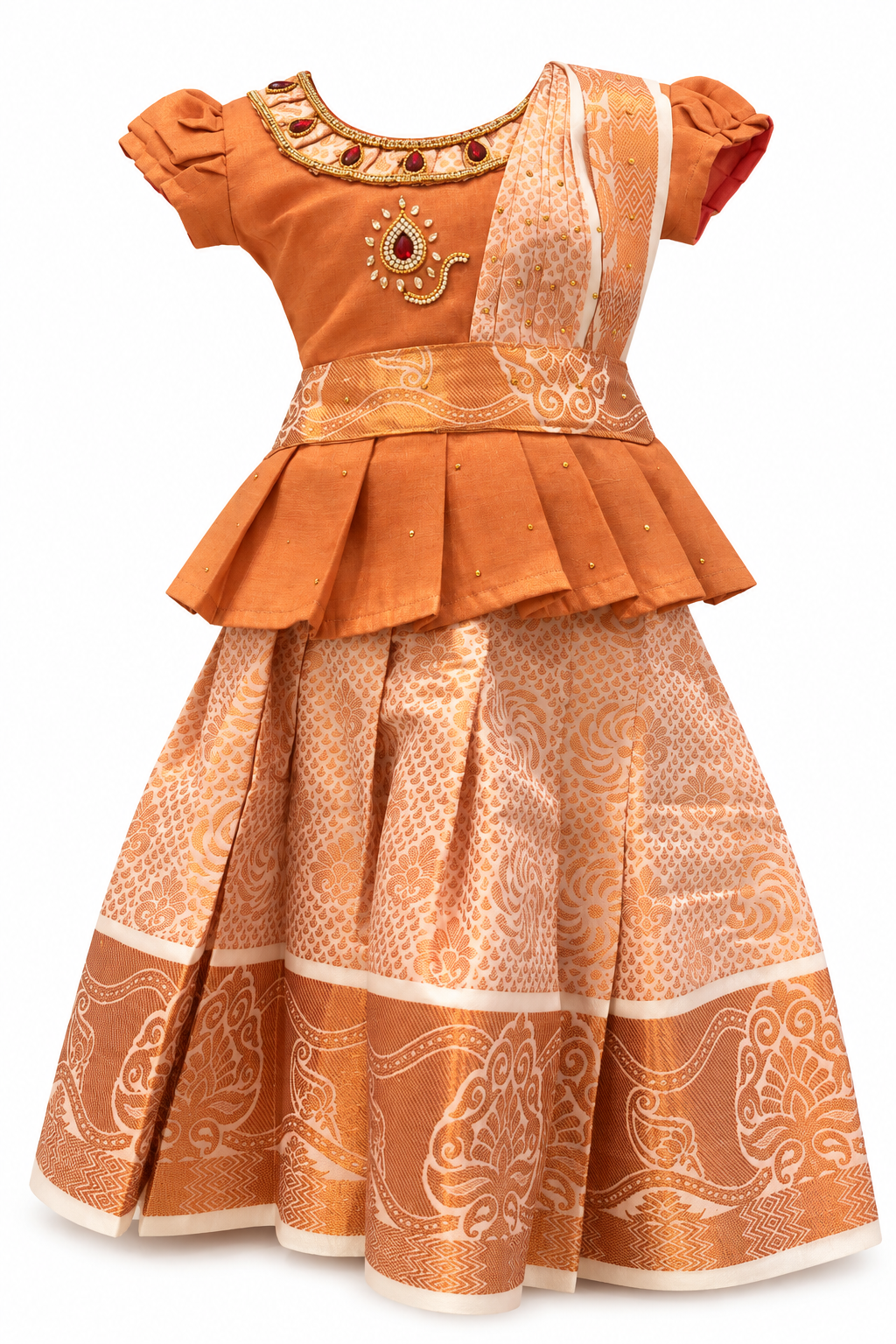 Copper colour pattu pavadai