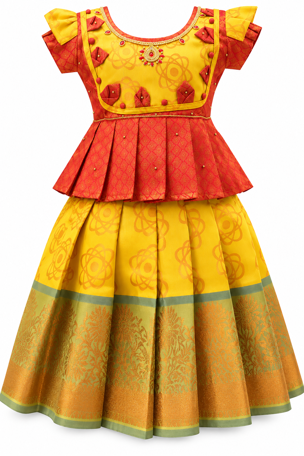 Yellow orange pattu pavadai