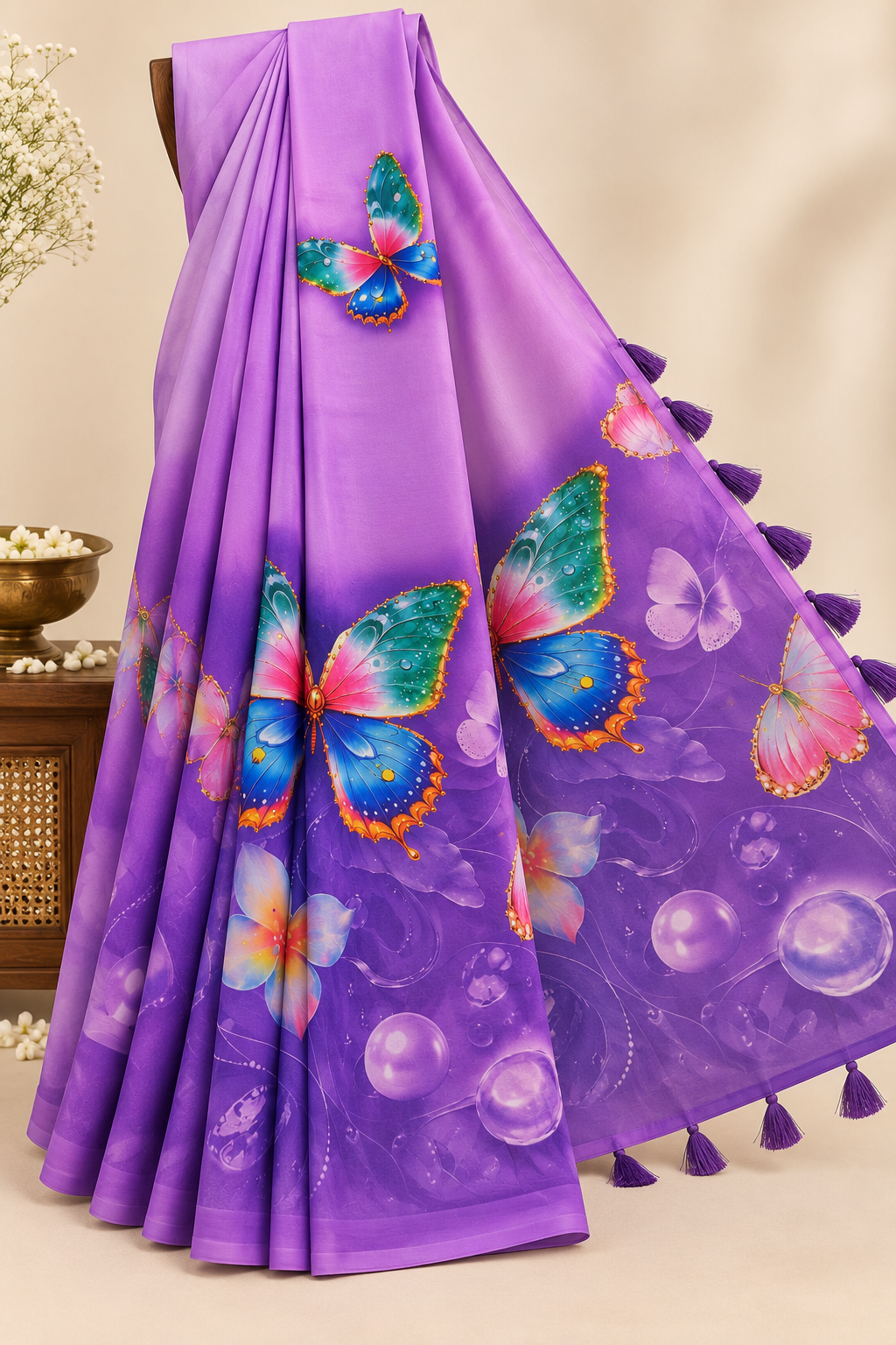 Weightless Digital Butterfly Garden Saree