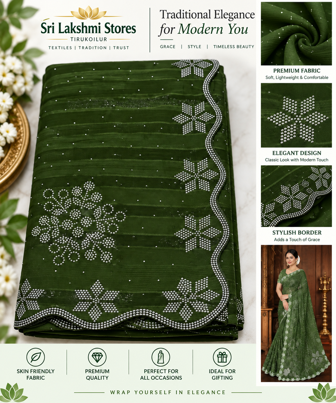 Stone work Fancy Sarees with Stripped pattern