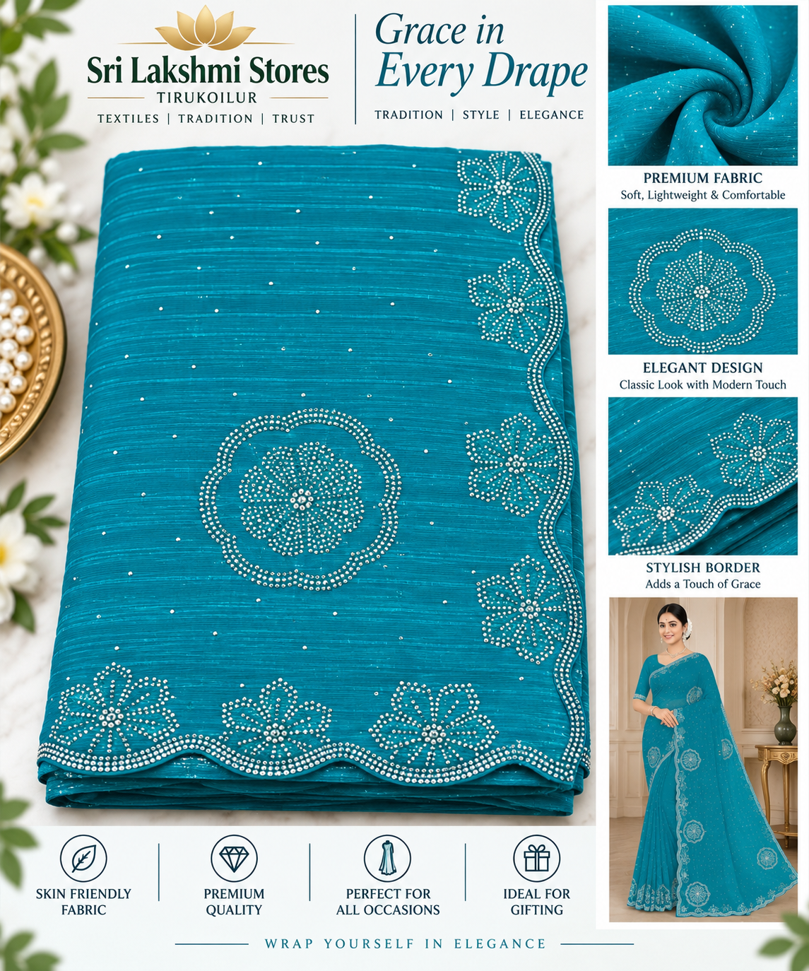 Stone work Fancy Sarees with Stripped pattern