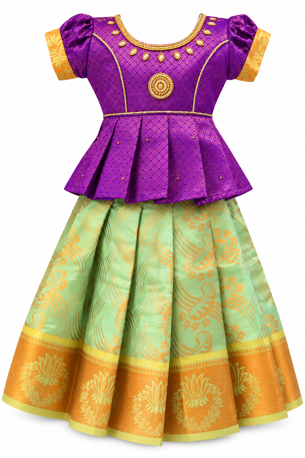 Purple mint green pavadai