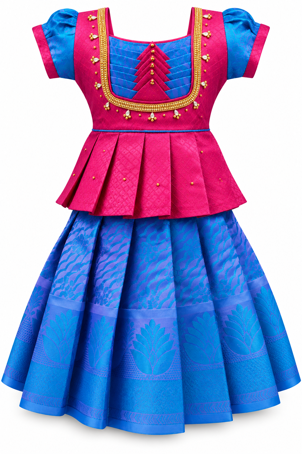 Pattu Pavadai Pink with Blue
