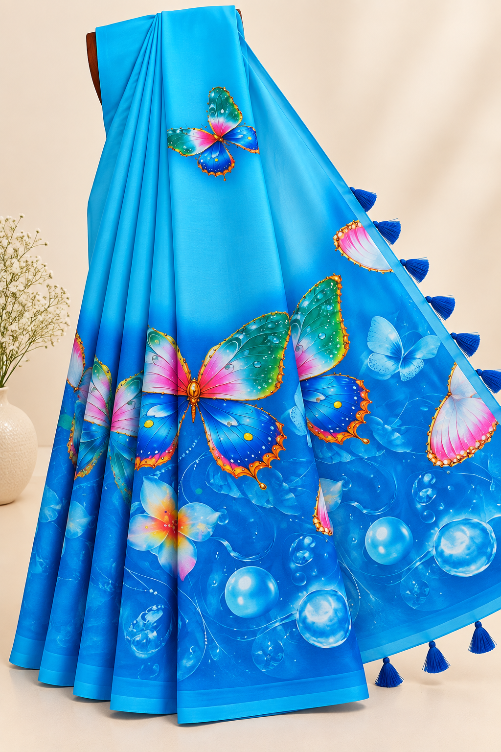 Weightless Digital Butterfly Garden Saree