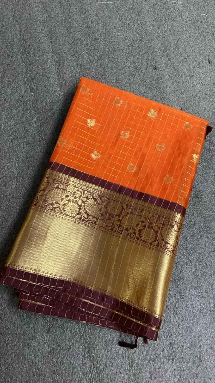 Rust Orange Saree with Brown Border