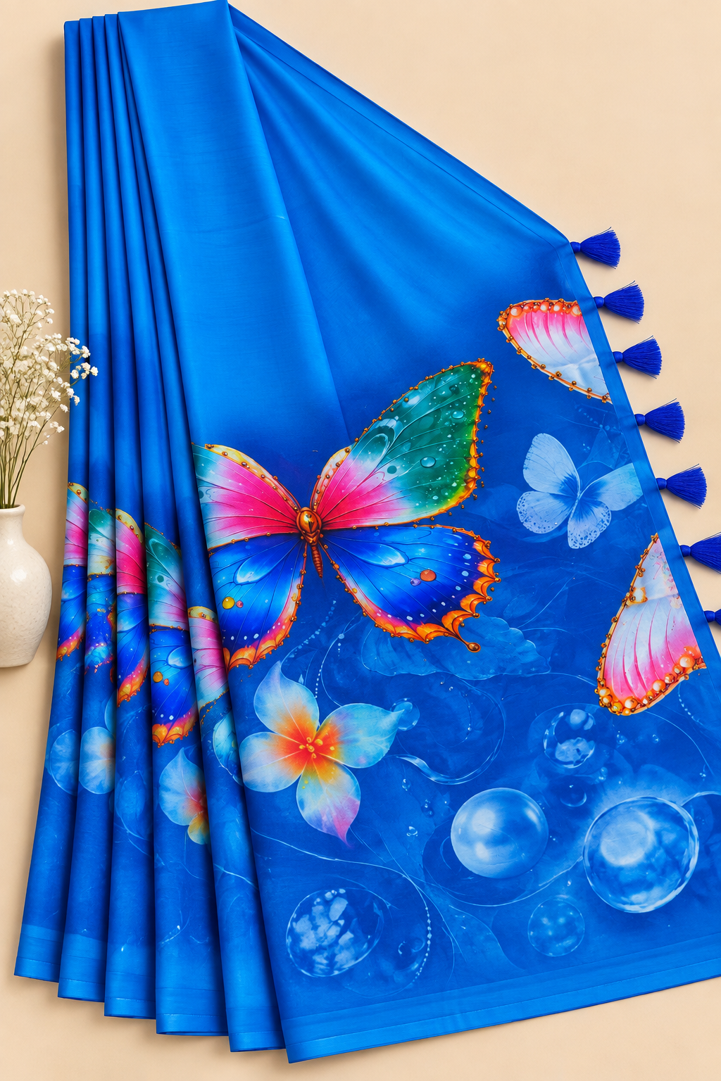 Weightless Digital Butterfly Garden Saree