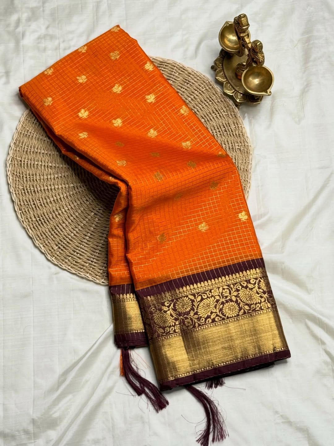 Rust Orange Saree with Brown Border